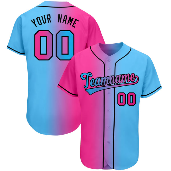 Custom Team Contrast Color Pink & Blue Baseball Jersey