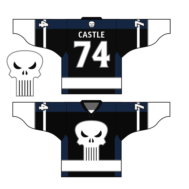 Custom Team Black White & Navy Hockey Jersey