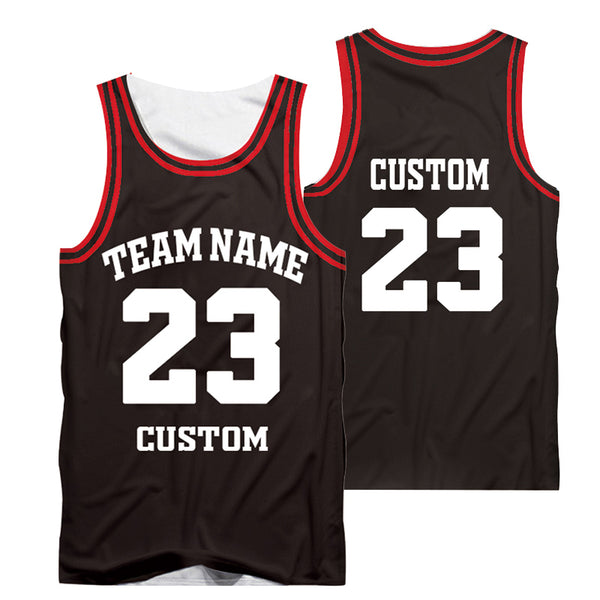 Custom Team Black With Red Strips Basketabll Jersey