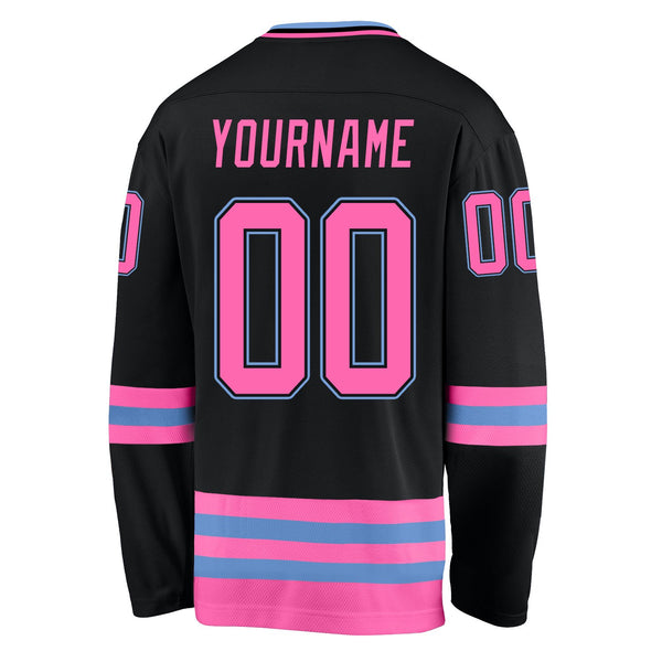 Custom Team Black Pink-Light Blue Hockey Jersey