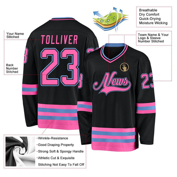 Custom Team Black Pink-Light Blue Hockey Jersey