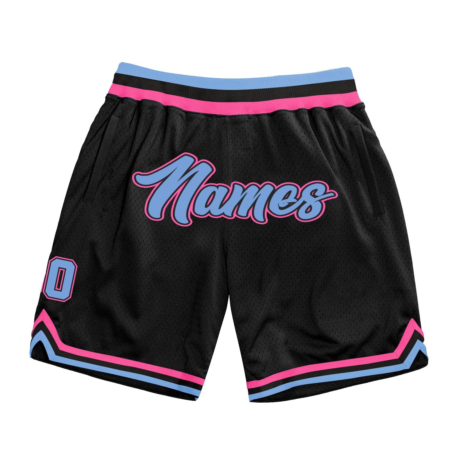 Custom Navy Pink-Light Blue Authentic Throwback Basketball Jersey