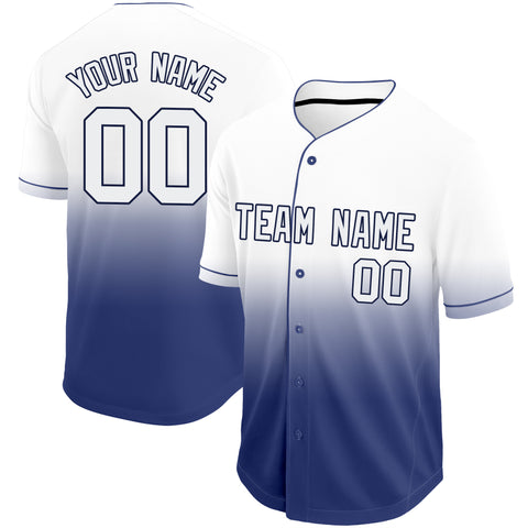 Custom Team Gradual Color White & Blue Baseball Jersey